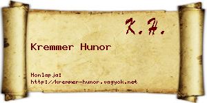 Kremmer Hunor névjegykártya